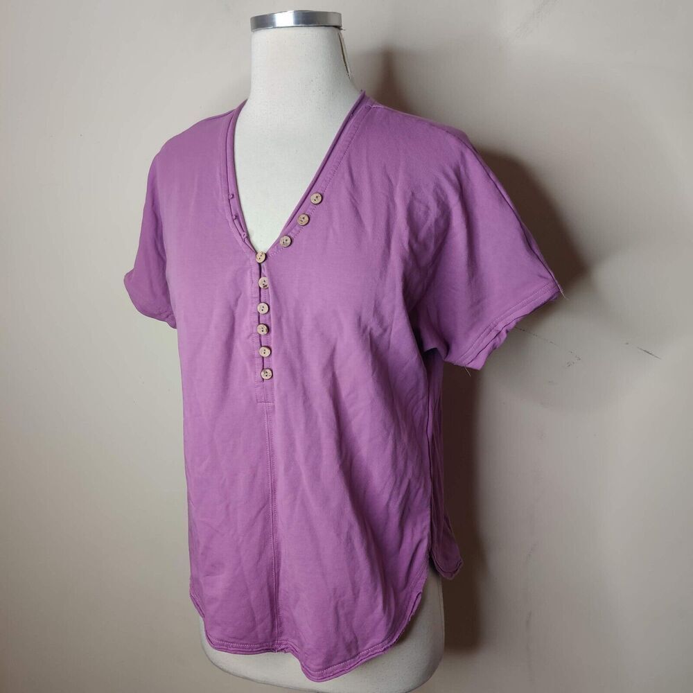 Lulu B Womens Top Size Purple Cotton V-Neck Henley Short‎ Sleeve - Picture 4 of 9